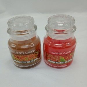 Yankee Candle - 2 Small Jars 3.7oz Red Autumn Leaves &  Autumn Woods Scents